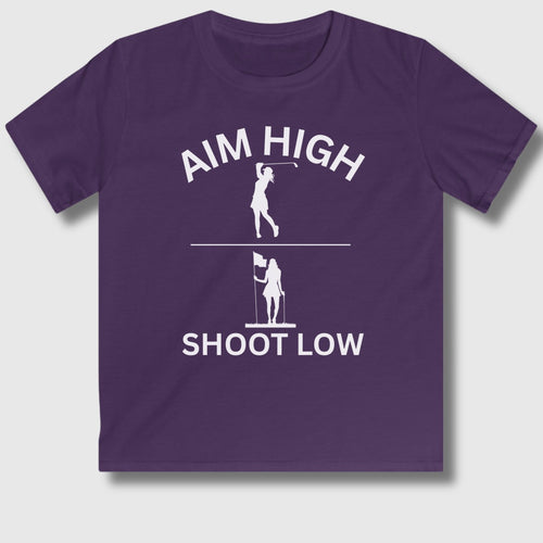 Aim High - Shoot Low (Female) - Youth Golf T-Shirt in Purple
