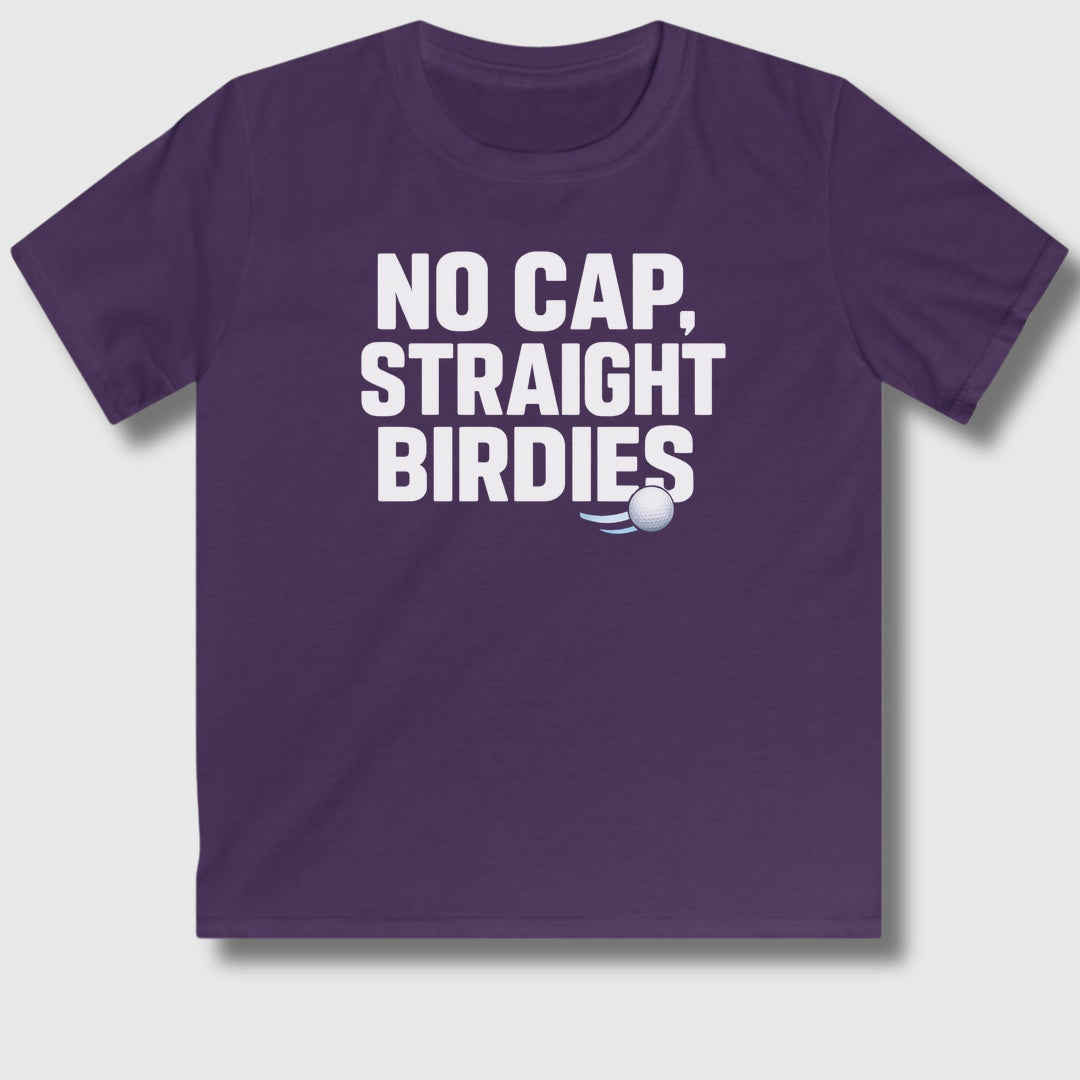 NO CAP, STRAIGHT BIRDIES - Youth Golf T-Shirt in Purple