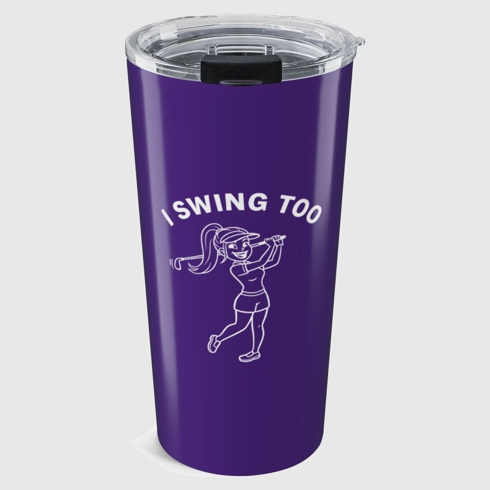 Retro I SWING TOO Women's Golf T-Shirt - 20oz Tumbler in Purple