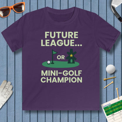 Future League or Mini-Golf Champion - Youth Golf T-Shirt in Purple