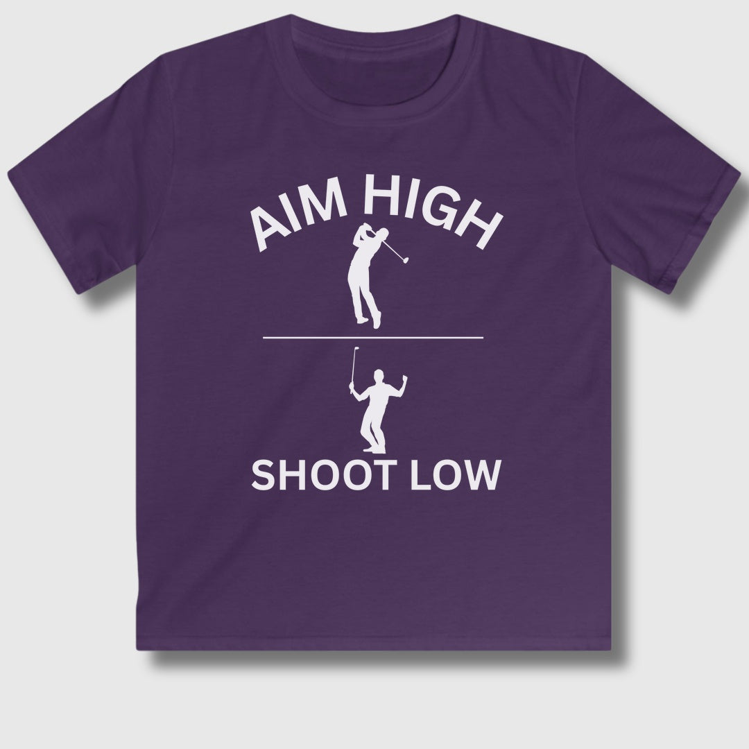 Aim High - Shoot Low (Male) - Youth Golf T-Shirt in Purple