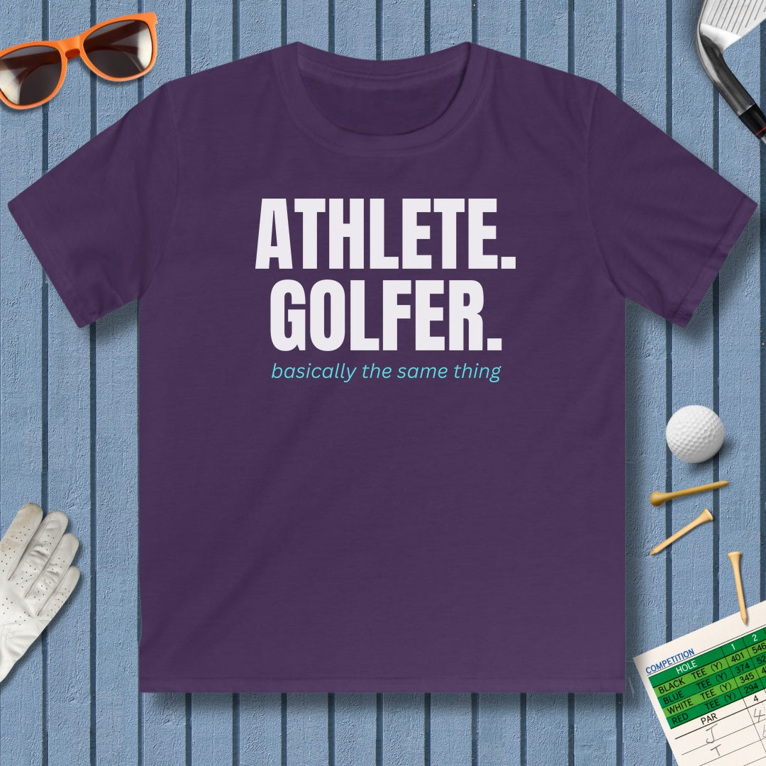Athlete. Golfer. Basically the Same Thing - Youth Golf T-Shirt in Purple
