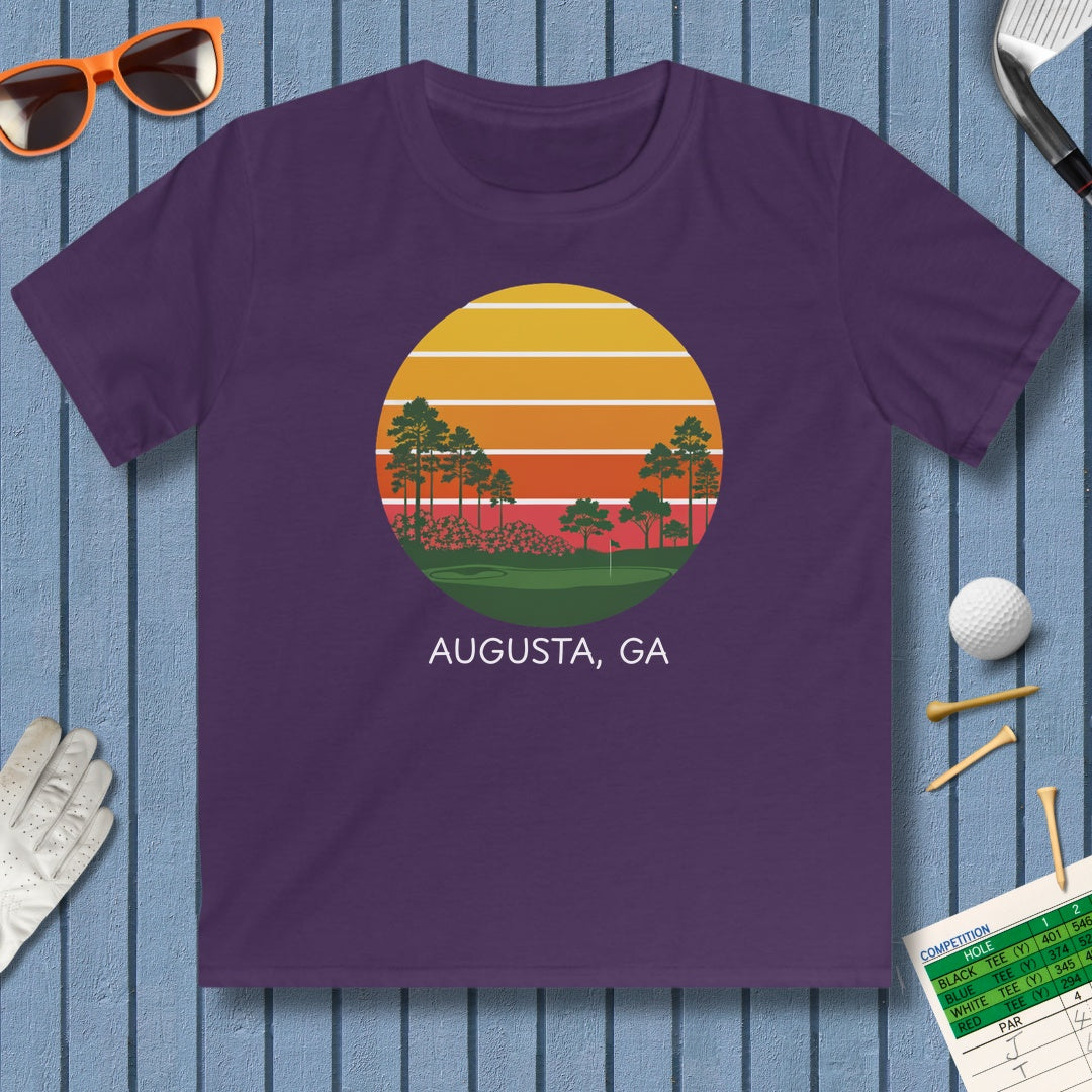 Retro Sunset - Augusta - Youth Golf T-Shirt in Purple