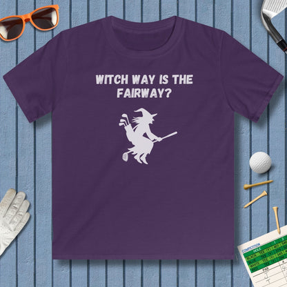 Witch Way is the Fairway - Youth Golf T-Shirt in Purple