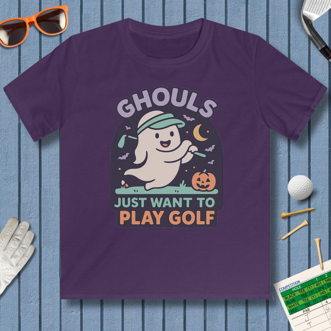 Ghouls Just Wanna Play Golf - Youth Golf T-Shirt in Purple