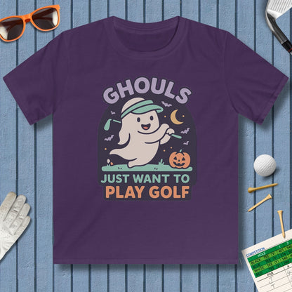 Ghouls Just Wanna Play Golf - Youth Golf T-Shirt in Purple