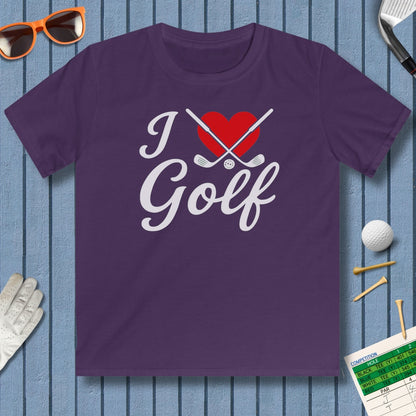 I Love Golf - Youth Golf T-Shirt in Purple