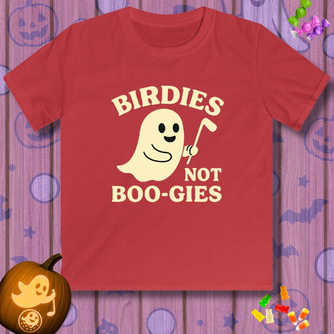 Birdies not BOO-GIES - Halloween - Youth Golf T-Shirt in Red, great for casual wear. Find more fun golf focused products at oneforetheages.com