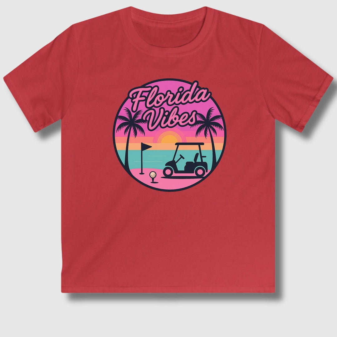 Golf Vibes - Florida Sunshine Edition - Youth Golf T-Shirt in Red
