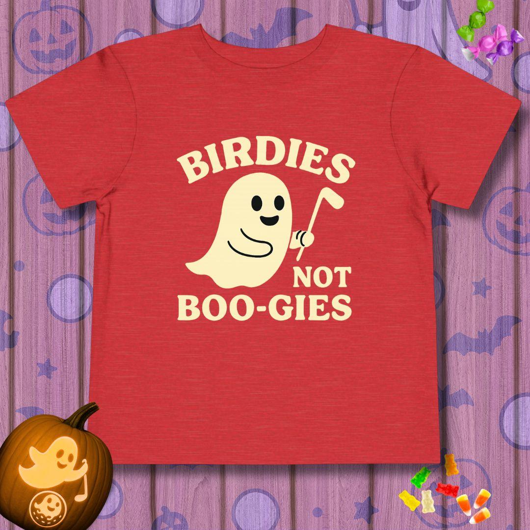 BIRDIES not BOO-GIES - Halloween - Toddler T-Shirt in Heather Red, great for casual wear. Find more fun golf focused products at oneforetheages.com