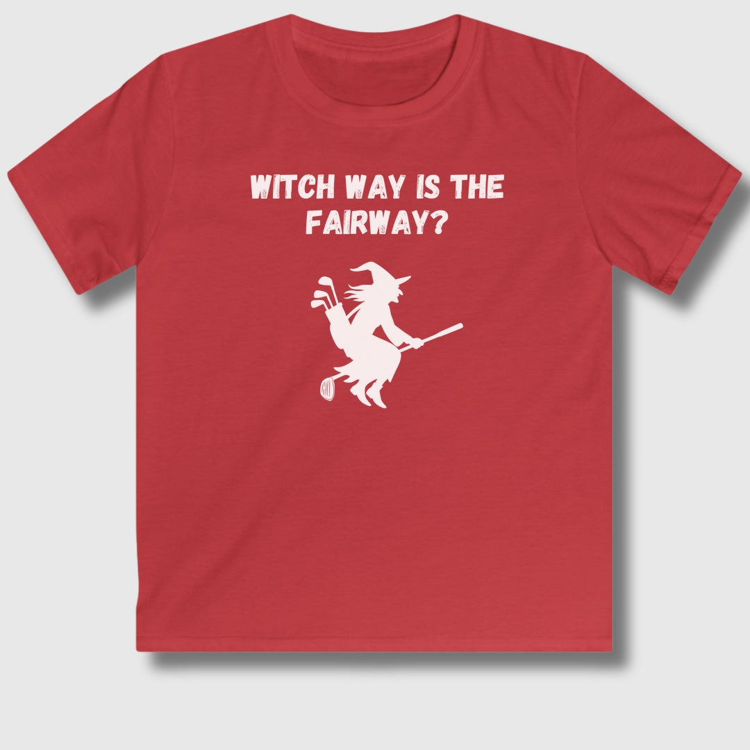 Witch Way is the Fairway - Youth Golf T-Shirt in Red