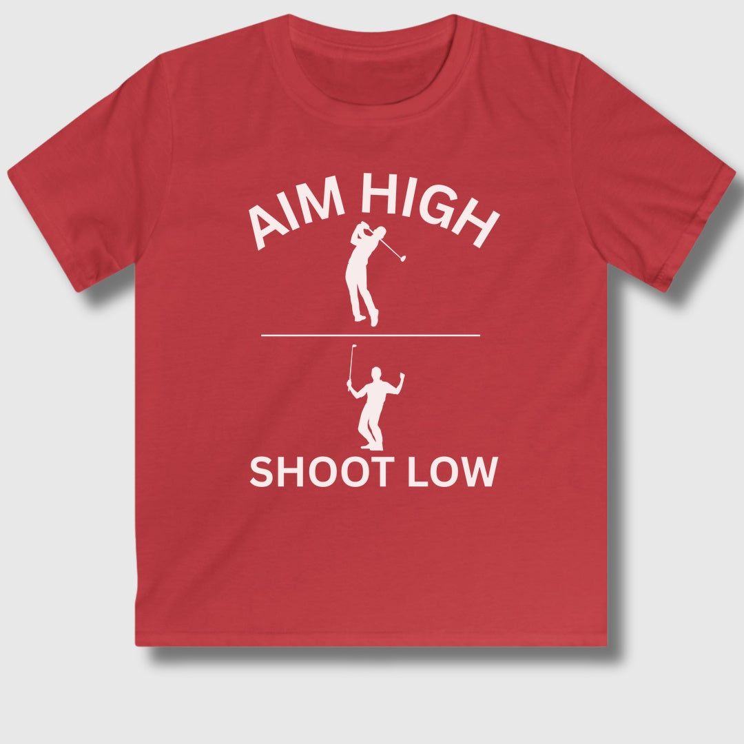 Aim High - Shoot Low (Male) - Youth Golf T-Shirt in Red