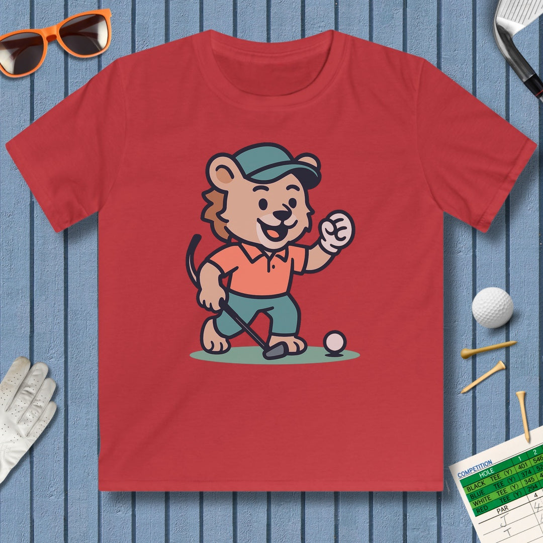 Fist Pumping Lion - Youth Golf T-Shirt in Red