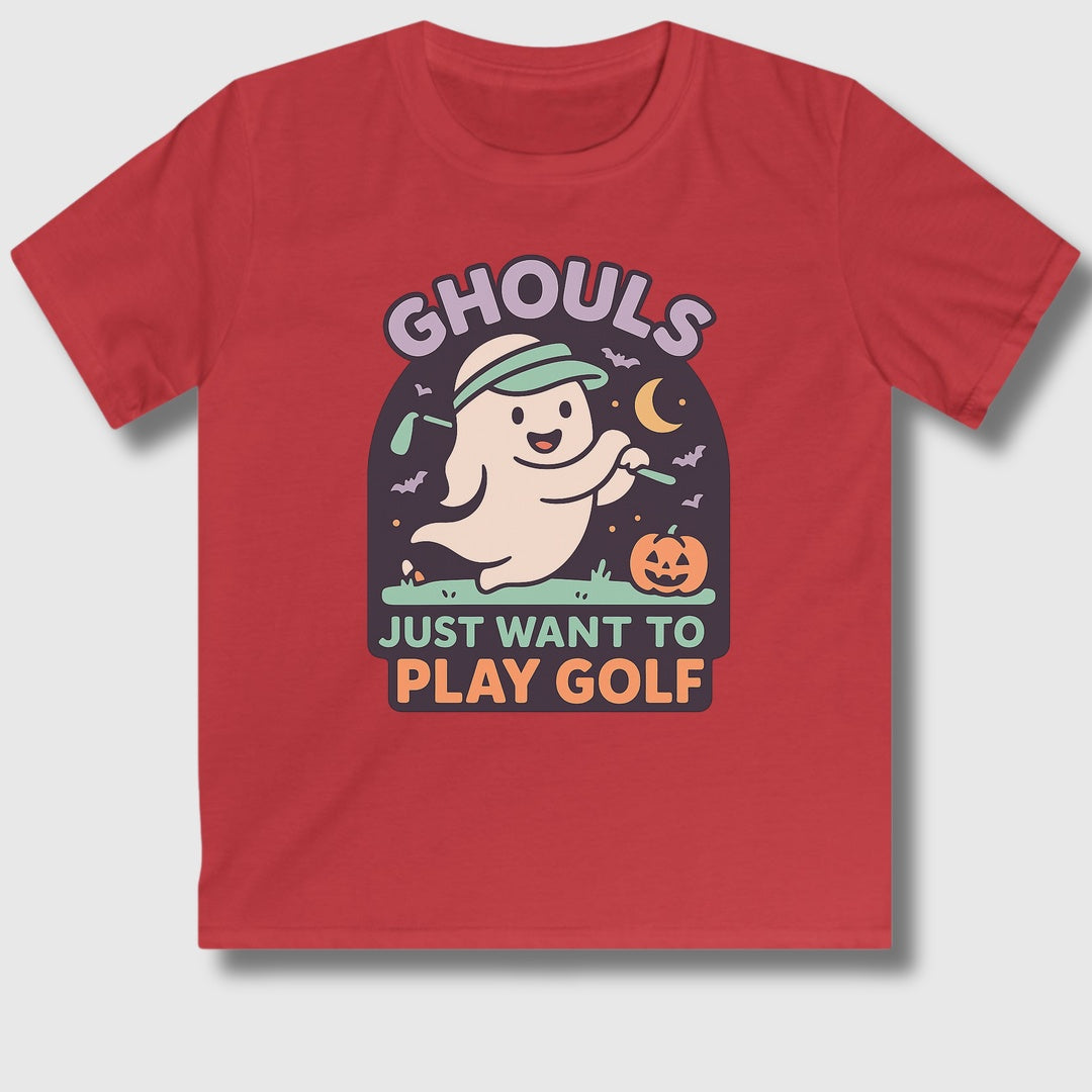 Ghouls Just Wanna Play Golf - Youth Golf T-Shirt in Red
