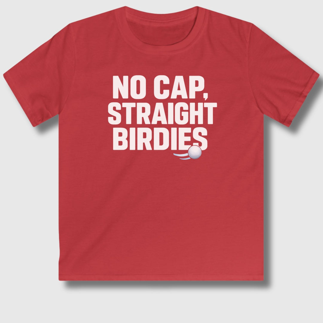 NO CAP, STRAIGHT BIRDIES - Youth Golf T-Shirt in Red