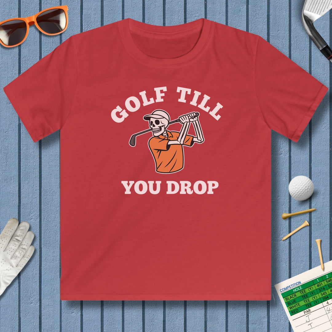 Golf Till You Drop - Youth Golf T-Shirt in Red
