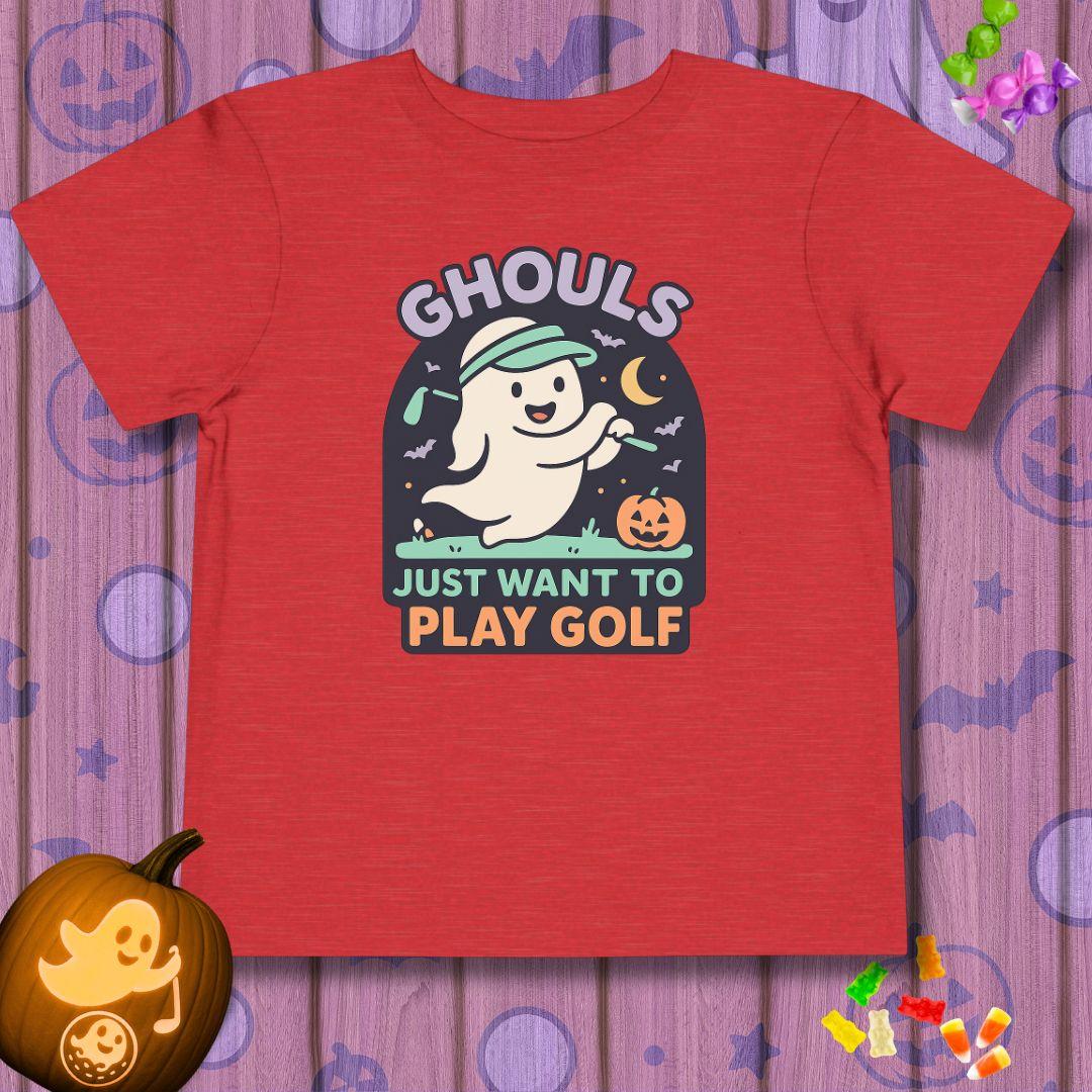 GHOULS Just want to Play Golf - Halloween - Toddler T-Shirt in Heather Red, great for casual wear. Find more fun golf focused products at oneforetheages.com