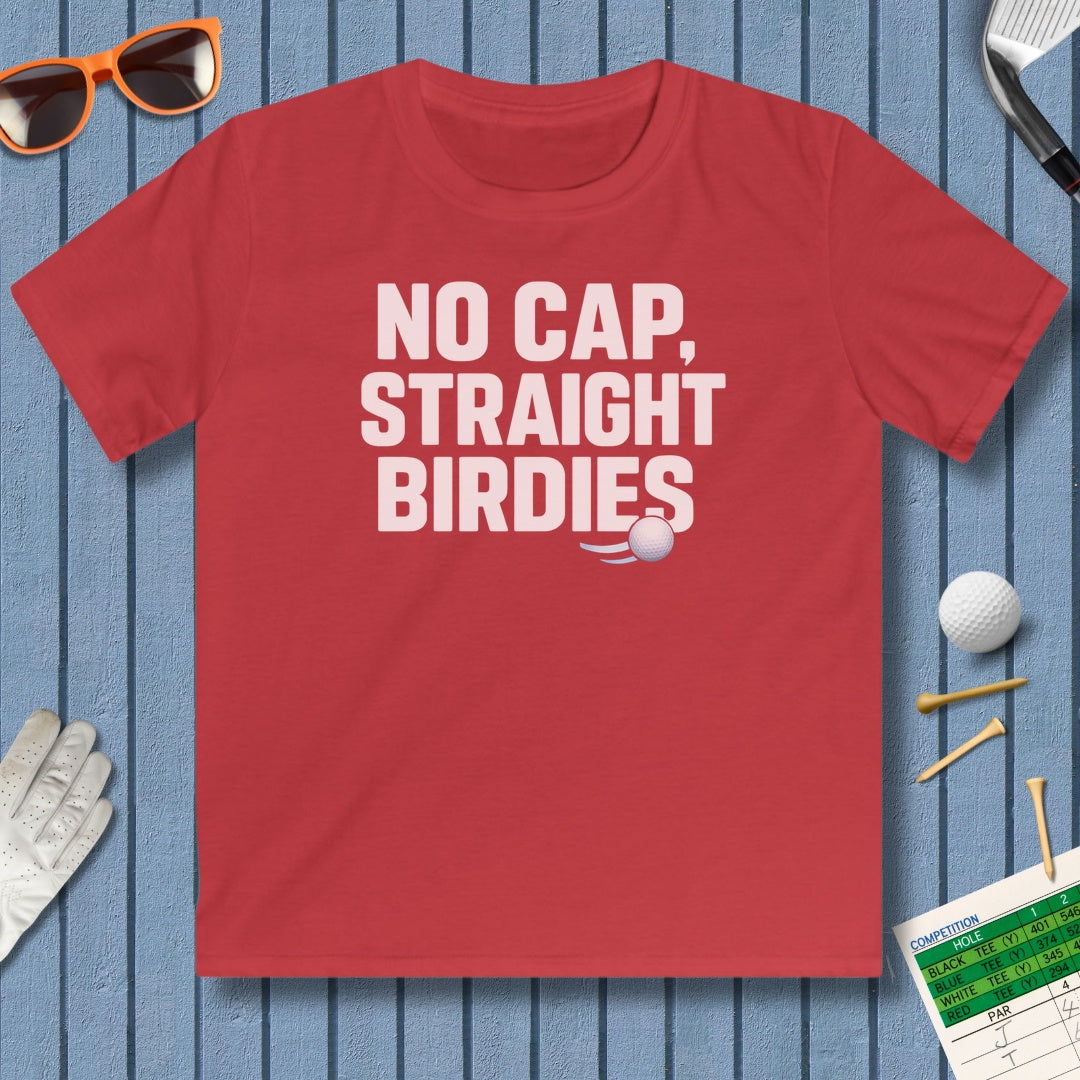 NO CAP, STRAIGHT BIRDIES - Youth Golf T-Shirt in Red