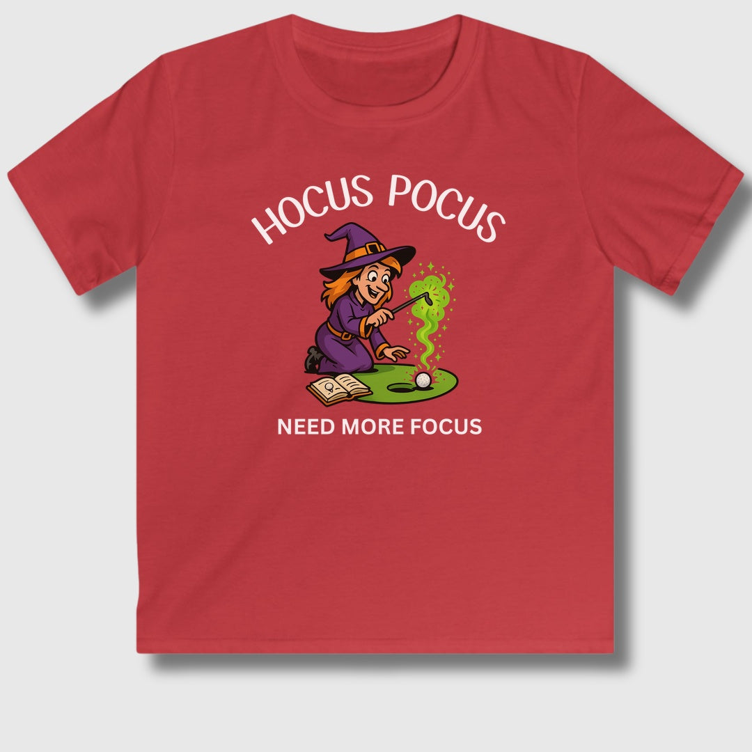 Hocus Pocus, Need More Focus - Youth Golf T-Shirt in Red
