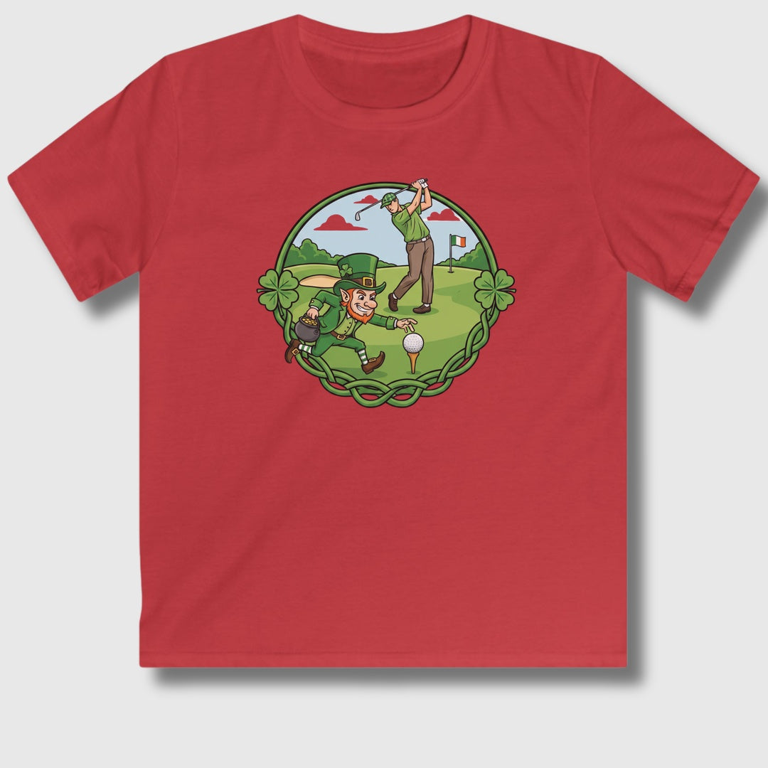 The Leprechaun Stole My Ball! - Youth Golf T-Shirt in Red