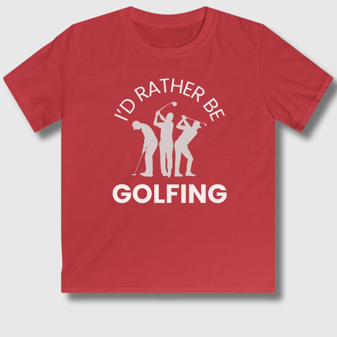I'd Rather Be Golfing - Youth Golf T-Shirt in Red