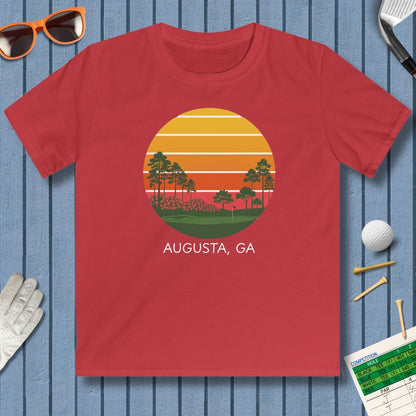 Retro Sunset - Augusta - Youth Golf T-Shirt in Red