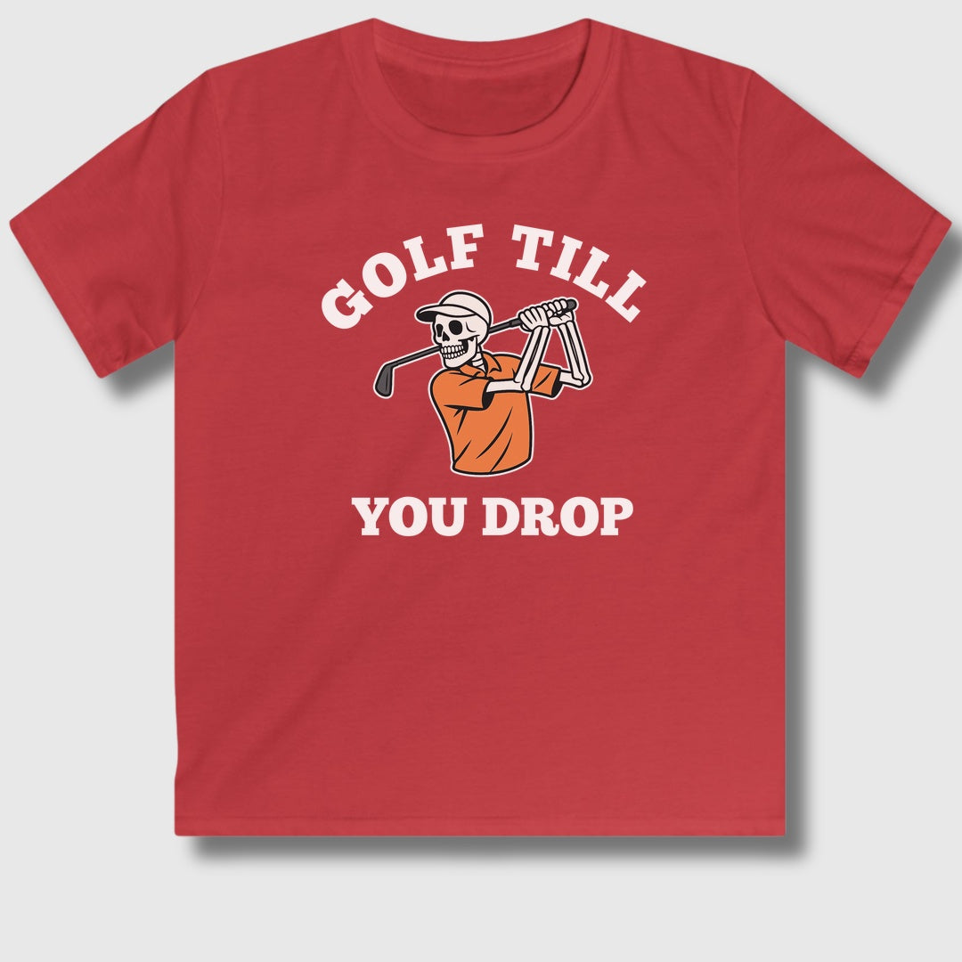 Golf Till You Drop - Youth Golf T-Shirt in Red