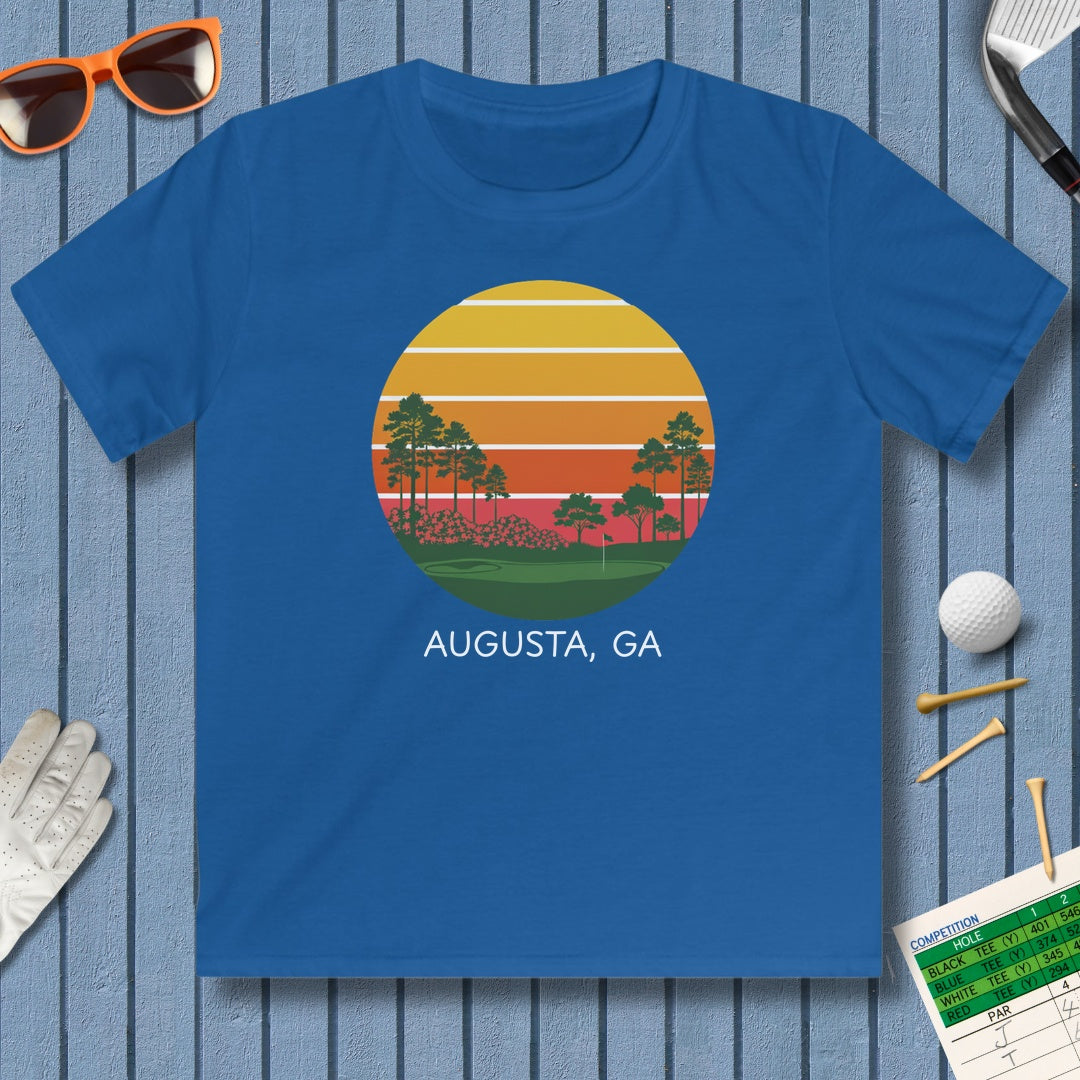 Retro Sunset - Augusta - Youth Golf T-Shirt in Royal