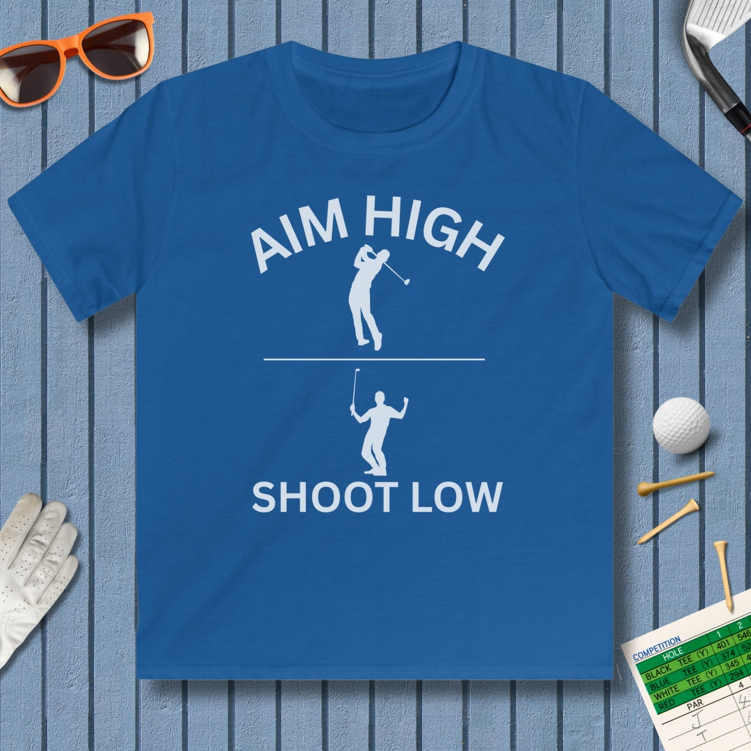 Aim High - Shoot Low (Male) - Youth Golf T-Shirt in Royal