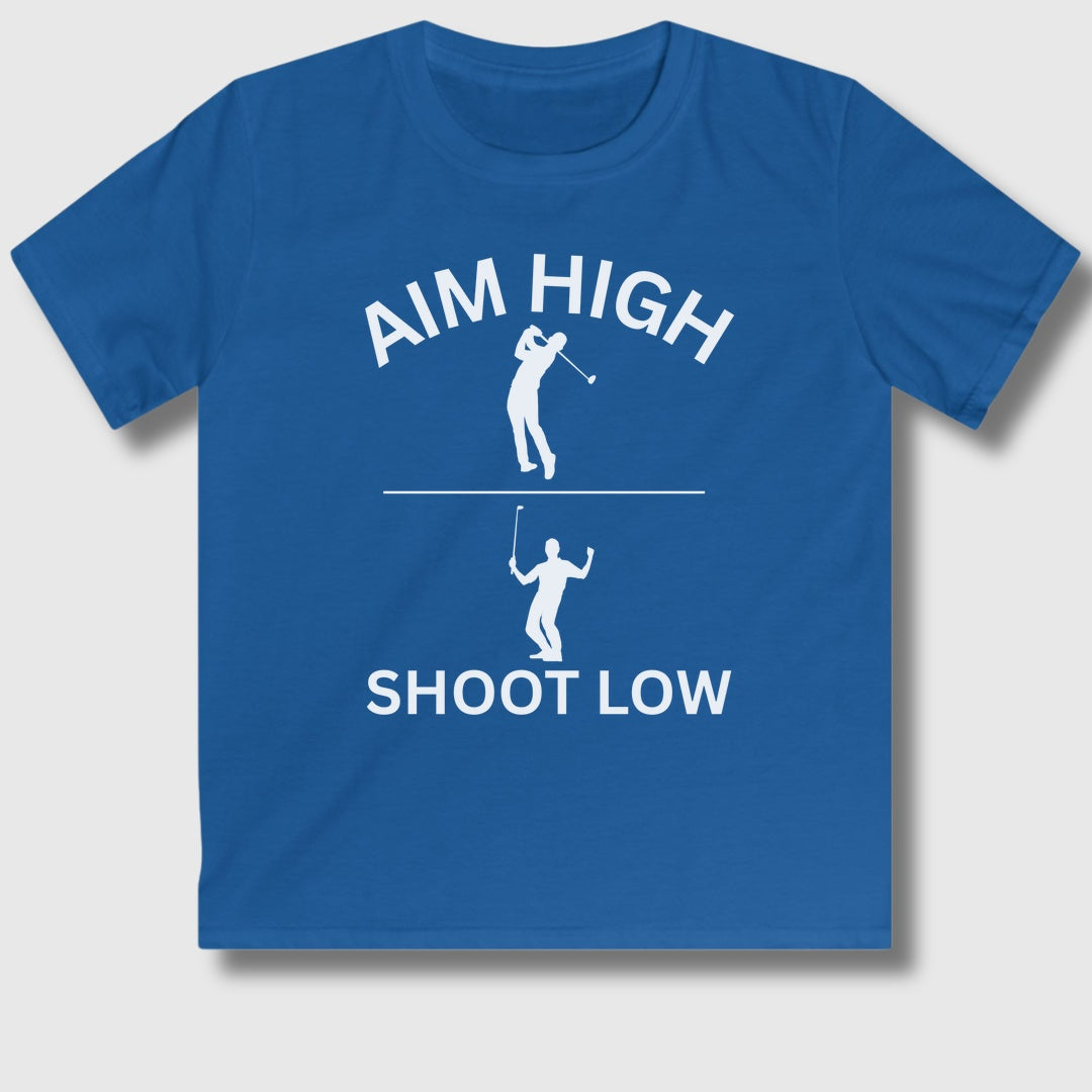 Aim High - Shoot Low (Male) - Youth Golf T-Shirt in Royal