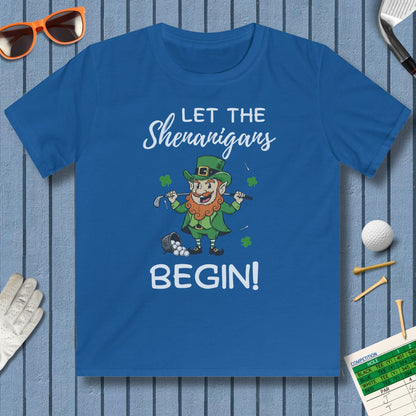 Let The Shenanigans Begin - Youth Golf T-Shirt in Royal