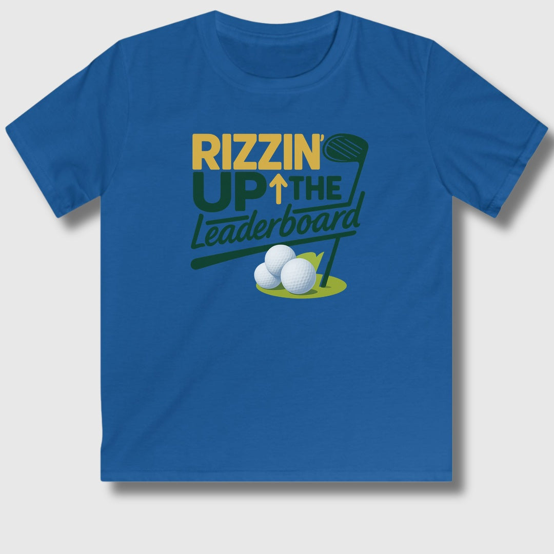 Rizzin' Up The Leaderboard - Youth Golf T-Shirt in Royal
