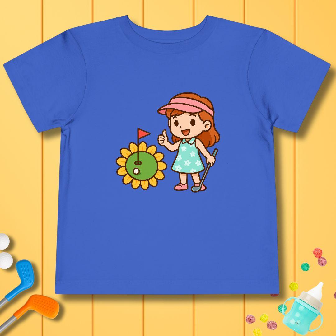Sunflower Green - Girls Toddler T-Shirt in True Royal, great for casual wear. Find more fun golf focused products at oneforetheages.com