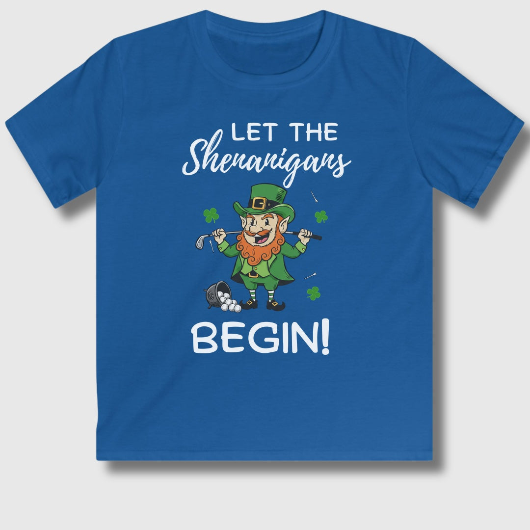 Let The Shenanigans Begin - Youth Golf T-Shirt in Royal