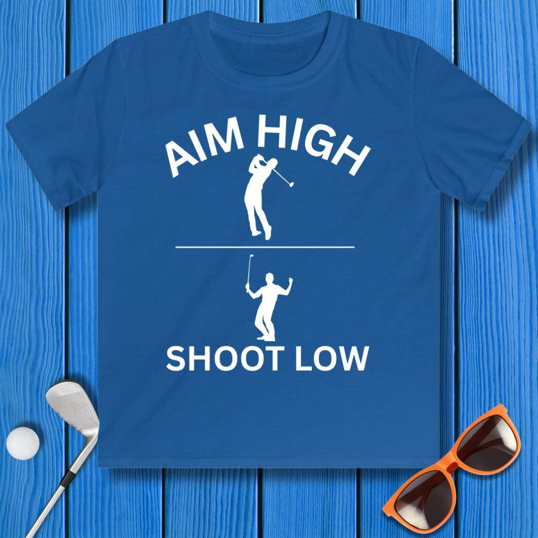 Aim High - Shoot Low - Boy - Youth in Royal, great for casual wear. Find more fun golf focused products at oneforetheages.com