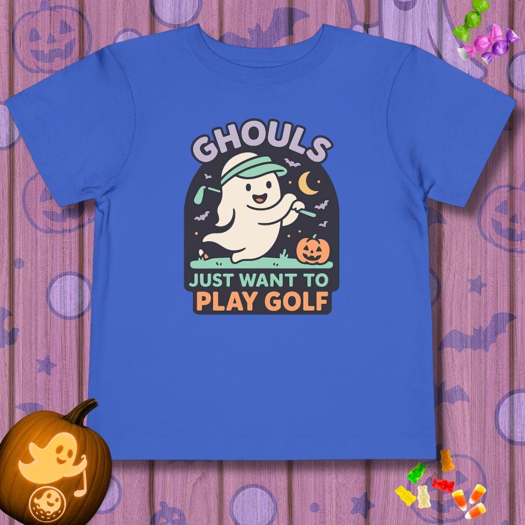 GHOULS Just want to Play Golf - Halloween - Toddler T-Shirt in True Royal, great for casual wear. Find more fun golf focused products at oneforetheages.com