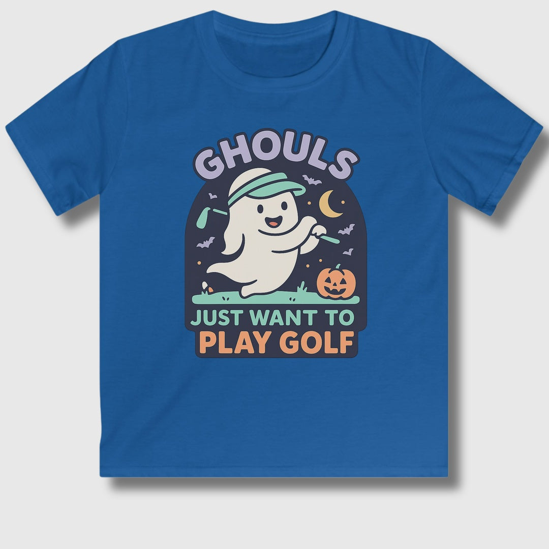 Ghouls Just Wanna Play Golf - Youth Golf T-Shirt in Royal