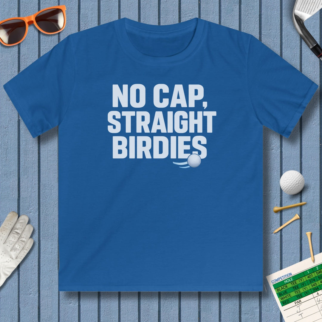 NO CAP, STRAIGHT BIRDIES - Youth Golf T-Shirt in Royal