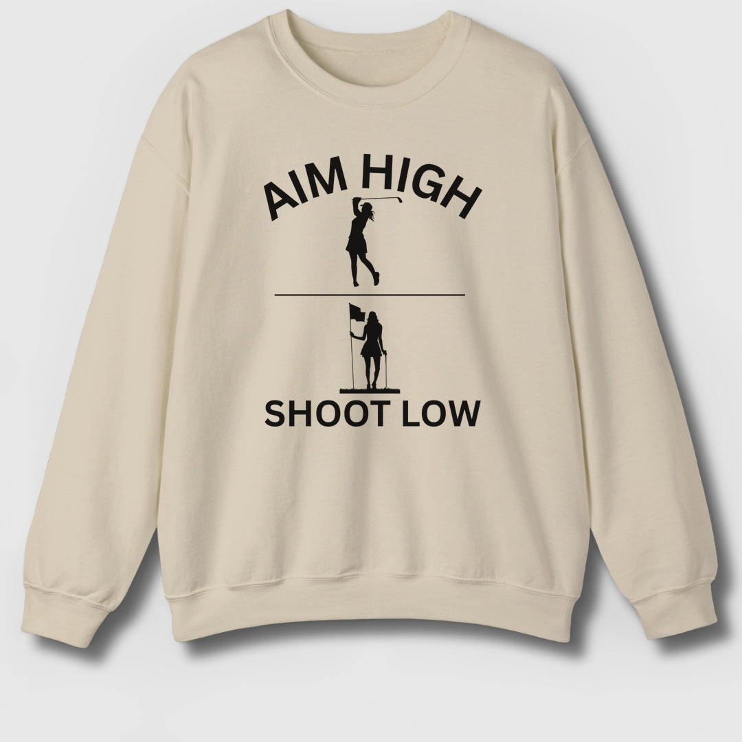 Aim High - Shoot Low (Female) - Adult Golf Sweatshirt in Sand