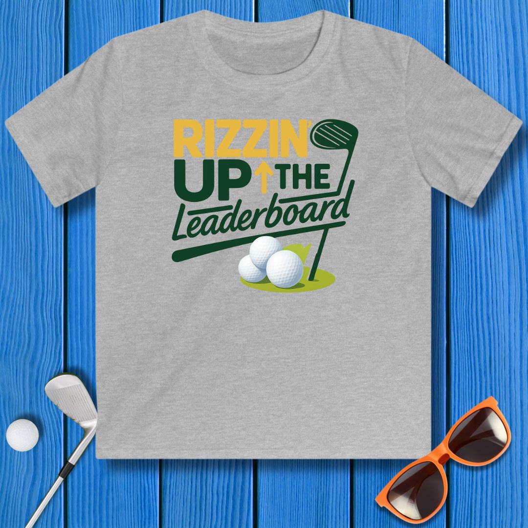 Rizzin' Up The Leaderboard - Youth T-shirt in Sport Grey, great for casual wear. Find more fun golf focused products at oneforetheages.com