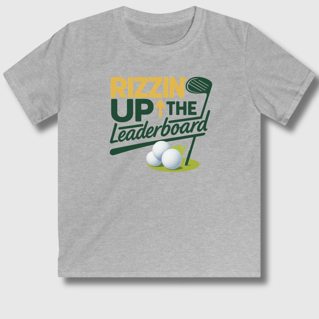 Rizzin' Up The Leaderboard - Youth Golf T-Shirt in Sport Grey