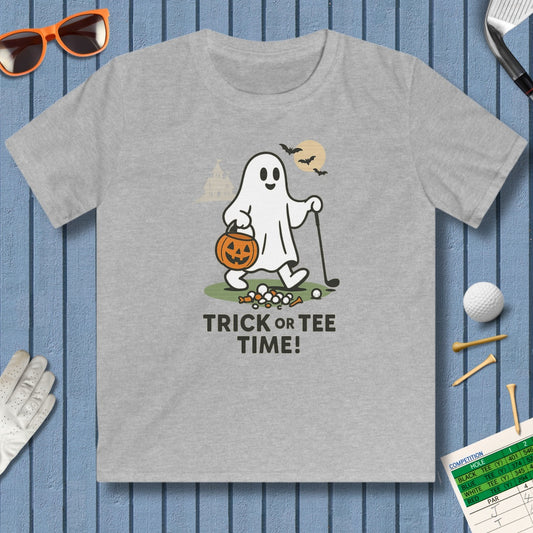 Trick or Tee Time - Youth Golf T-Shirt in Sport Grey