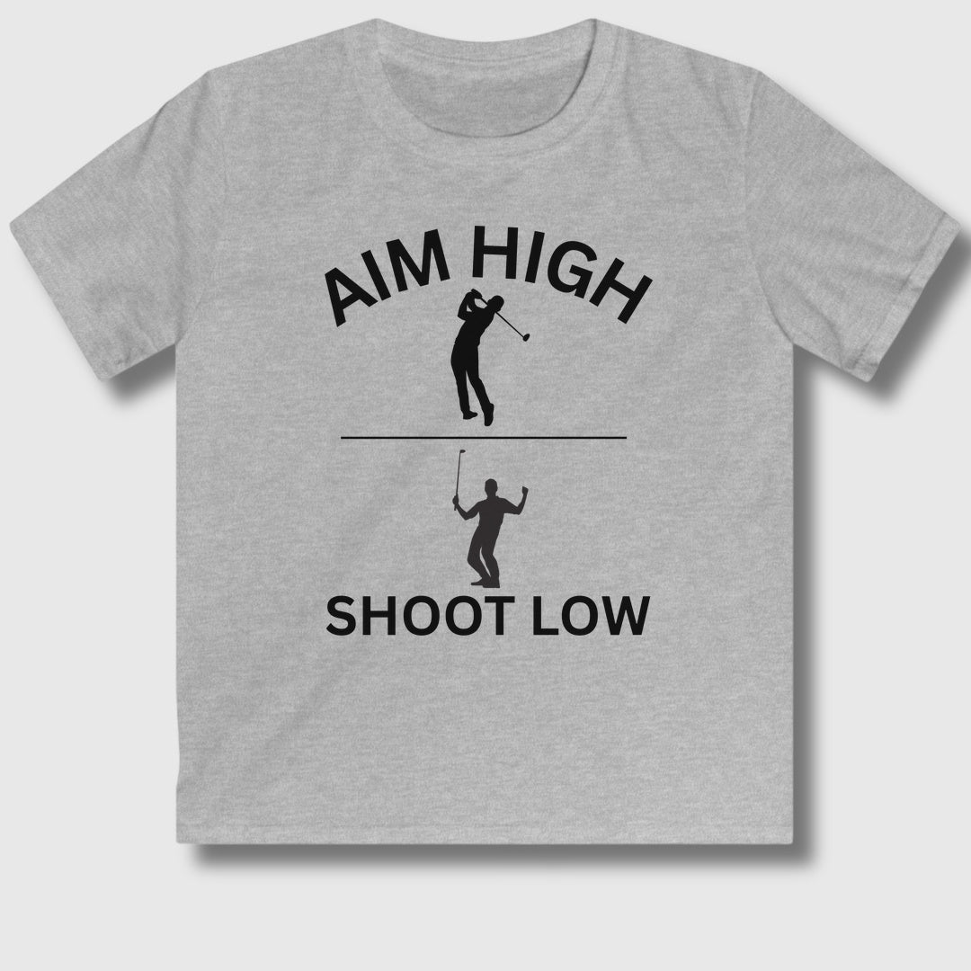 Aim High - Shoot Low (Male) - Youth Golf T-Shirt in Sport Grey