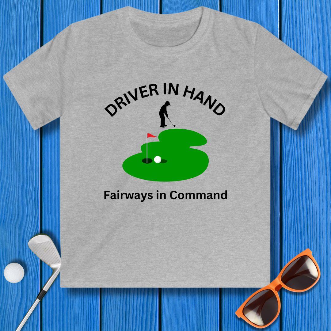 Driver in Hand - Fairways in Command - Junior Boy T-shirt in Sport Grey, great for casual wear. Find more fun golf focused products at oneforetheages.com