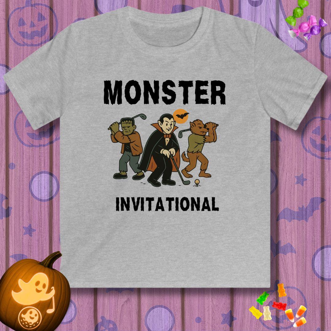 Monster Invitational - Youth Halloween T-shirt in Sport Grey, great for casual wear. Find more fun golf focused products at oneforetheages.com