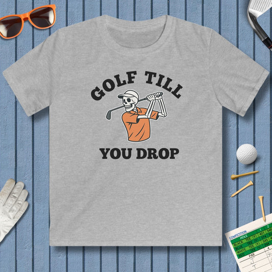 Golf Till You Drop - Youth Golf T-Shirt in Sport Grey