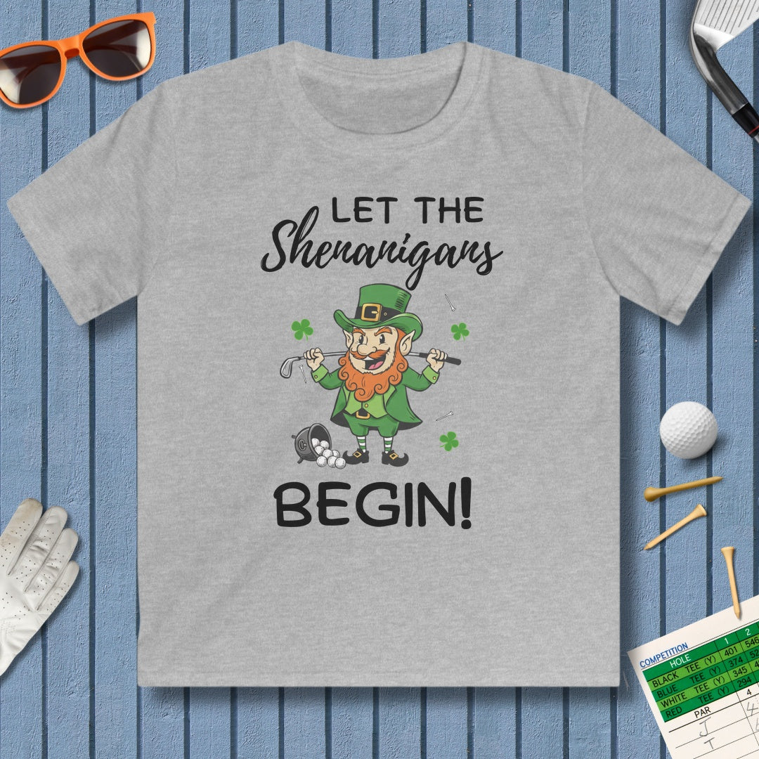 Let The Shenanigans Begin - Youth Golf T-Shirt in Sport Grey