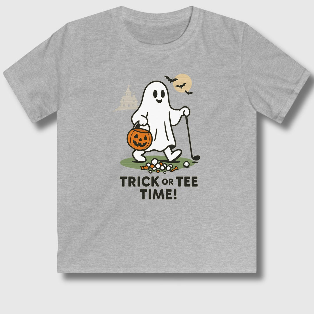 Trick or Tee Time - Youth Golf T-Shirt in Sport Grey