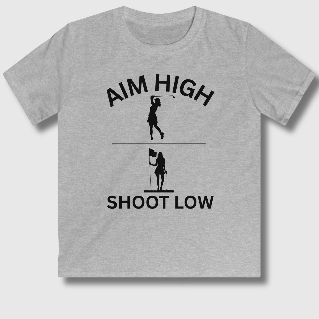 Aim High - Shoot Low (Female) - Youth Golf T-Shirt in Sport Grey
