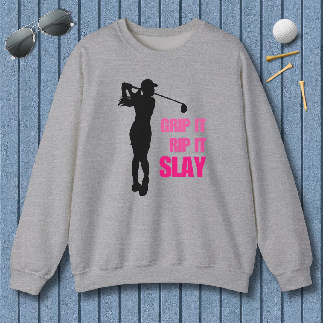 GRIP IT, RIP IT, SLAY (Female) - Adult Golf Sweatshirt in Sport Grey